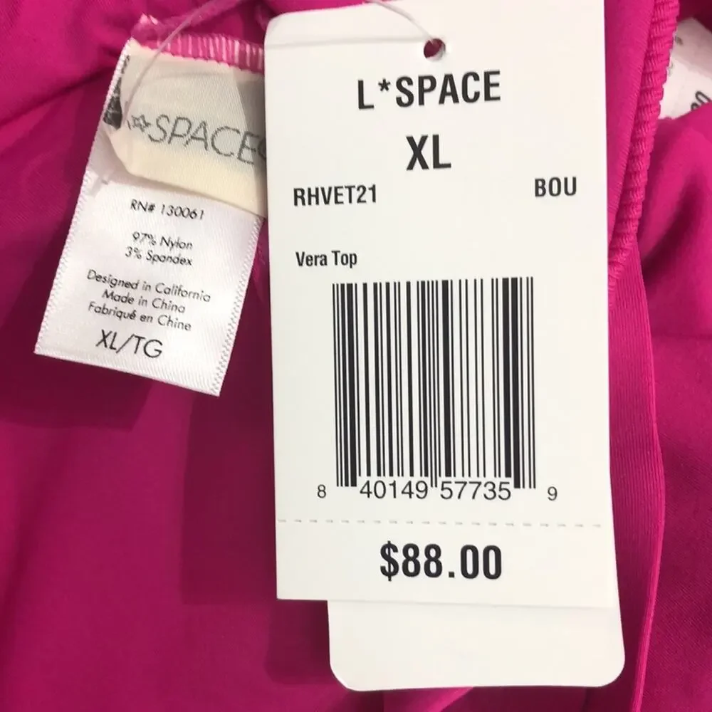 L*Space Bikini Swimwear Set Vera Top Anna Bottom Pink Ribbed Large NWT